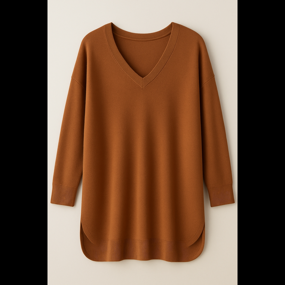 J. Jill Supima Cotton V-Neck Tunic in Rust Brown In XL Tall